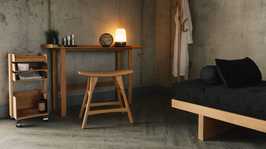 oak desk and storage unit on wheels