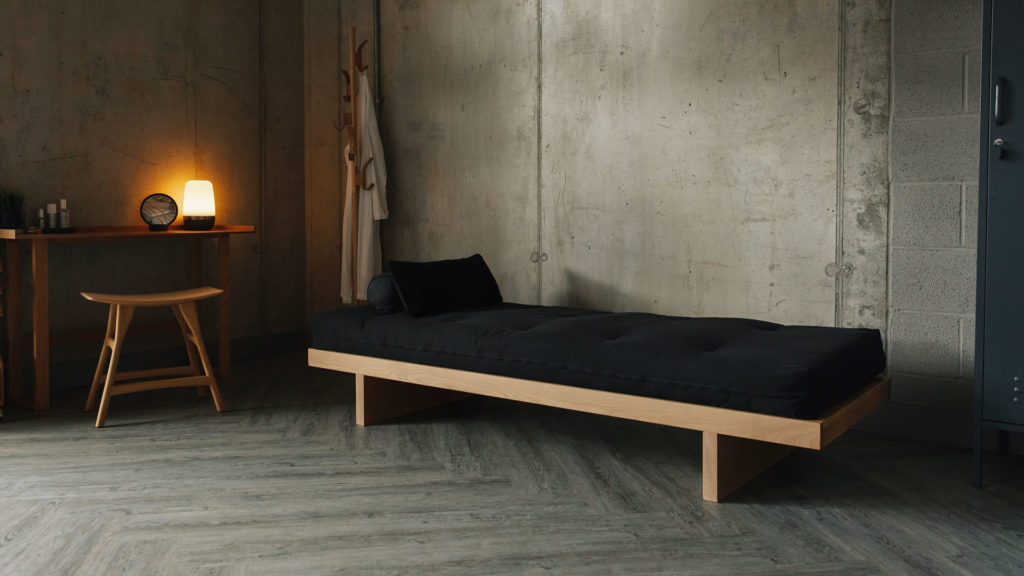 oak kyoto daybed and wireworks desk