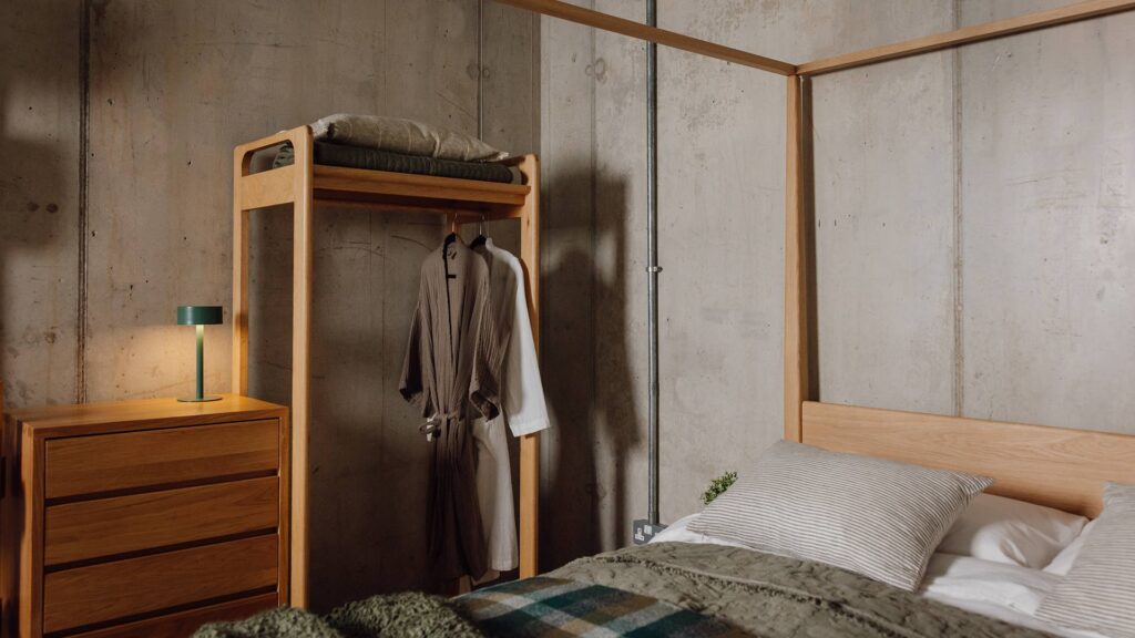 oak open wardrobe in use