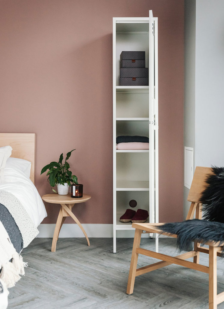 oak twist bedside table with mustard skinny locker PIN