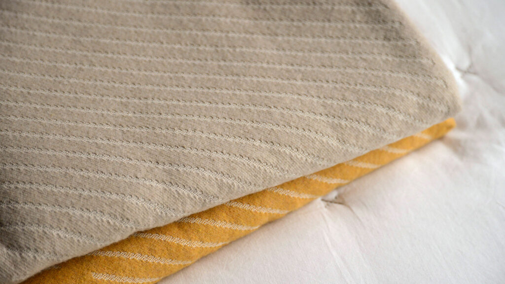ochre and cream or beige and ivory striped bedspreads 1