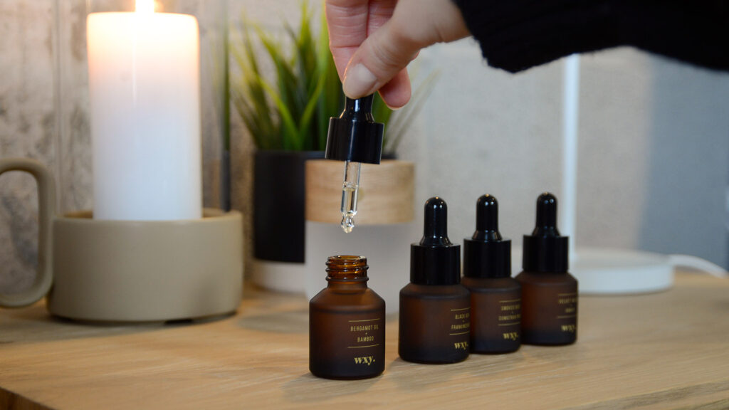 uk made sophisticated blended scented oils for room scenters in a choice of 4 scents