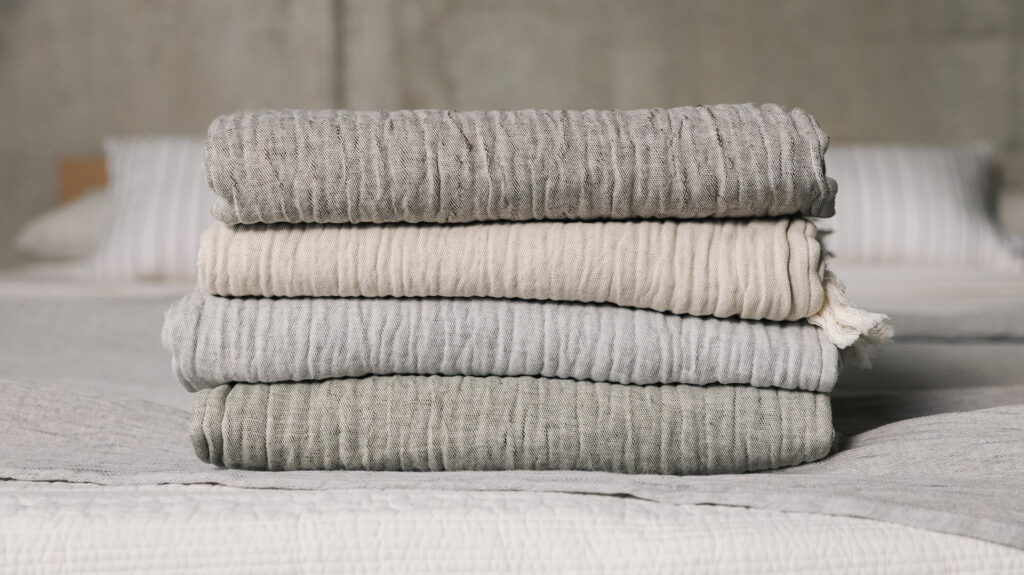 organic cotton blend crinkle texture throws