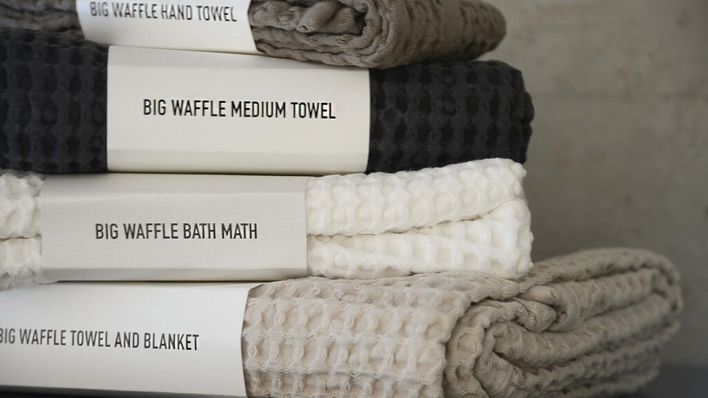 organic cotton waffle towels in a range of netral colours