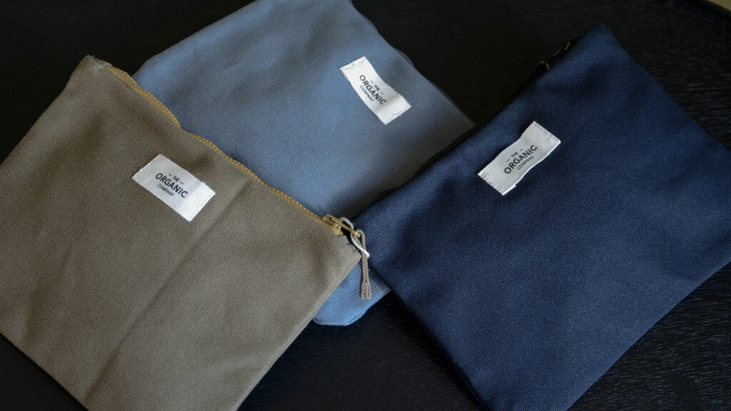 organic cotton pouch with zip in 3 colours