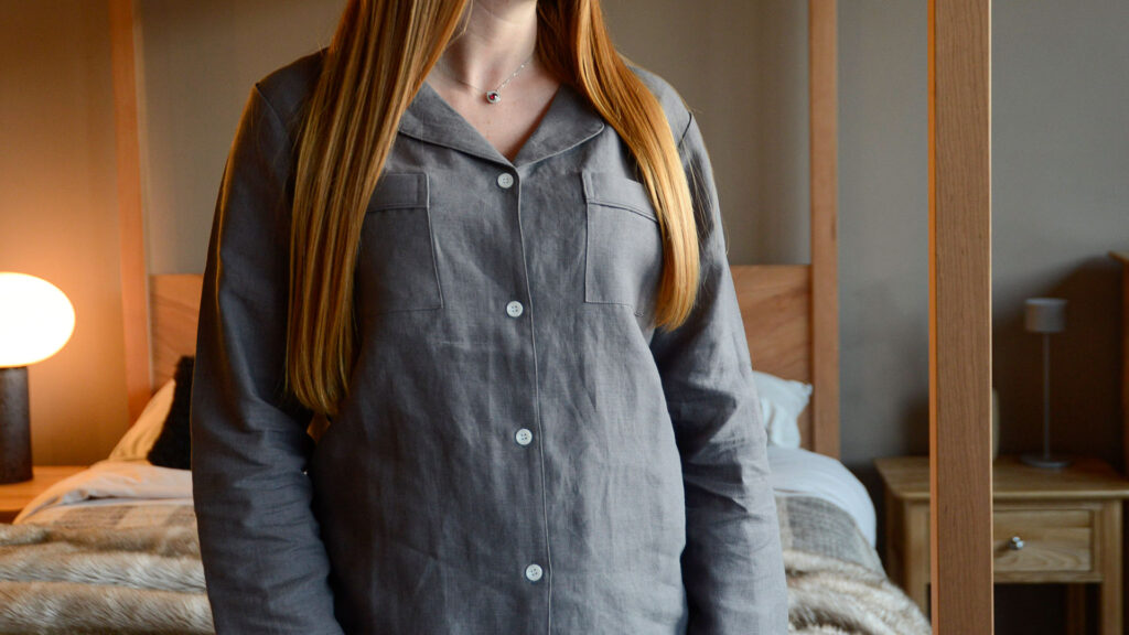 organic linen pjs charcoal close up