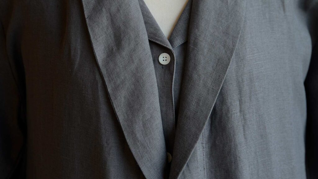 organic linen pyjamas with robe charcoal close up