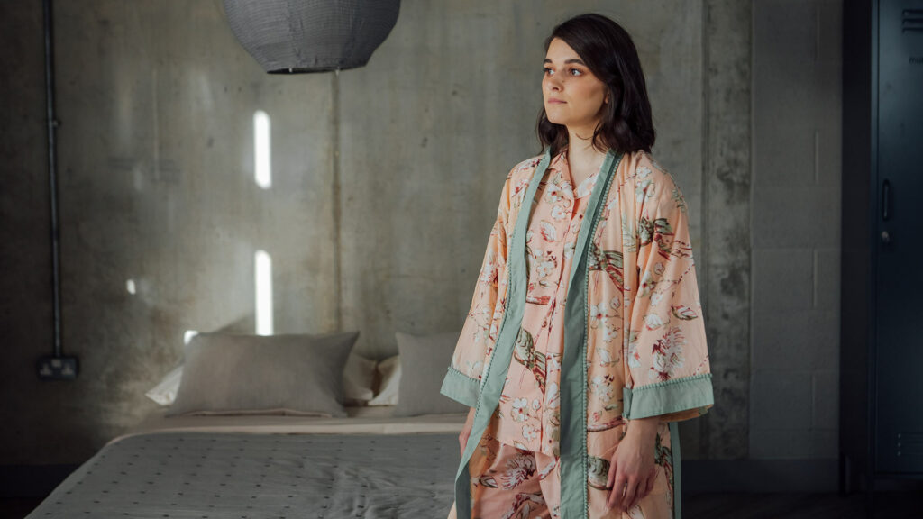 peach cotton robe and pyjamas