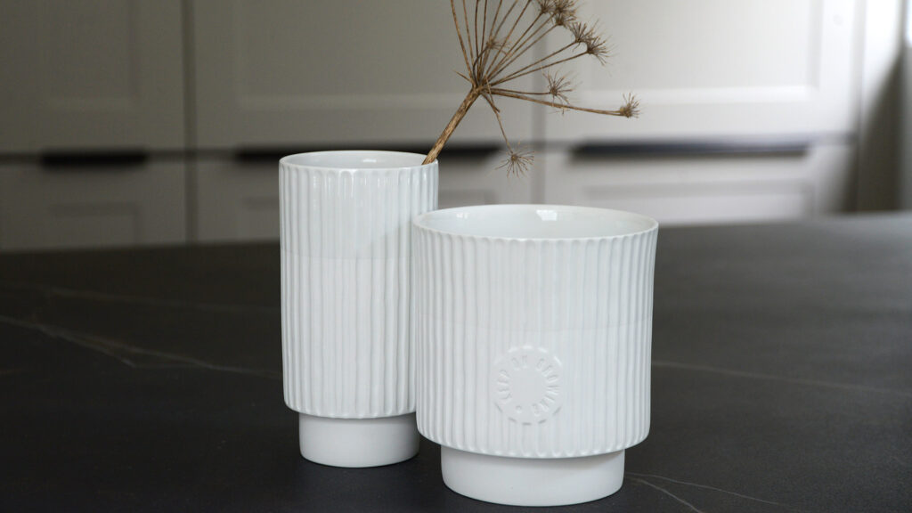 porcelain planter and vase with ribbed design