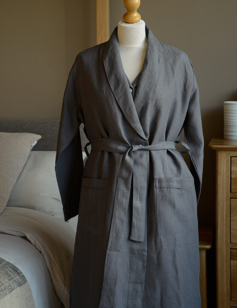 portrait organic linen robe charcoal