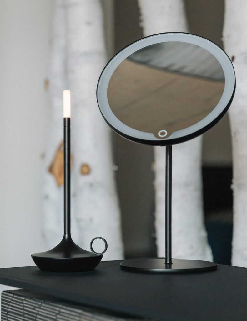 rechargable wick lamp and mirror portrait