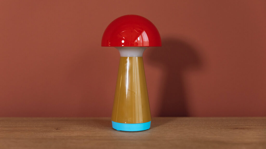 red tan and bright blue lamp