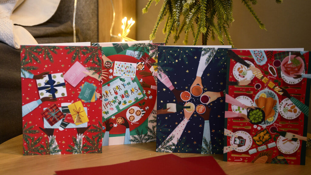 set of 4 Christmas cards - hands design
