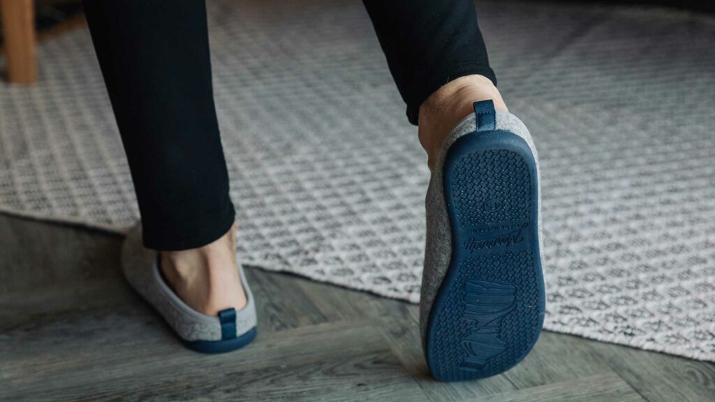 silver grey and navy blue slipper