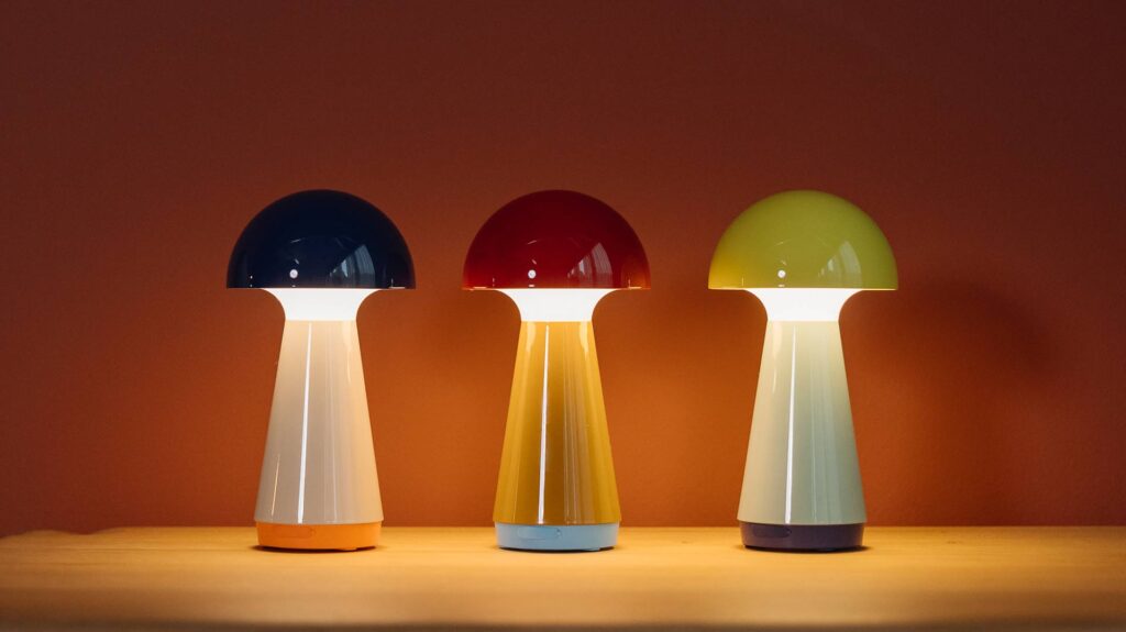 small colourful mushroom lamps