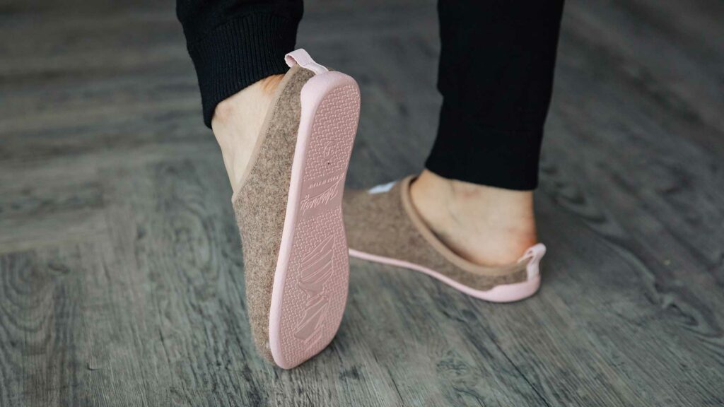 taupe and pale pink slippers