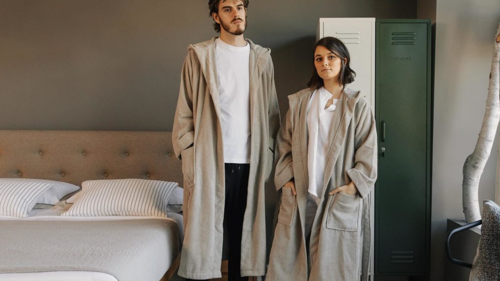 unisex hooded robes in putty colour
