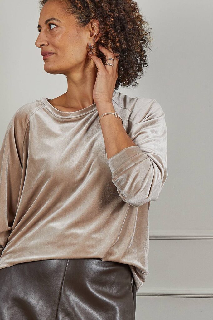 velour top portrait champagne