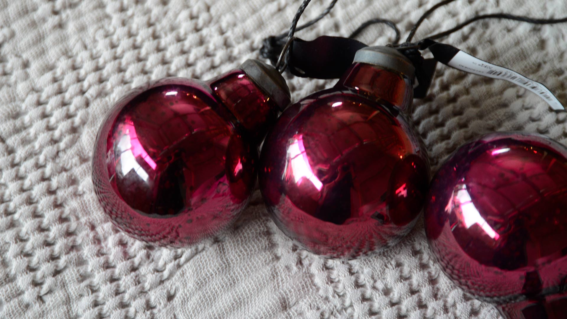 vintage look xmas baubles in deep pink