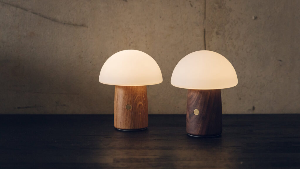 walnut and oak small mushroom lamps