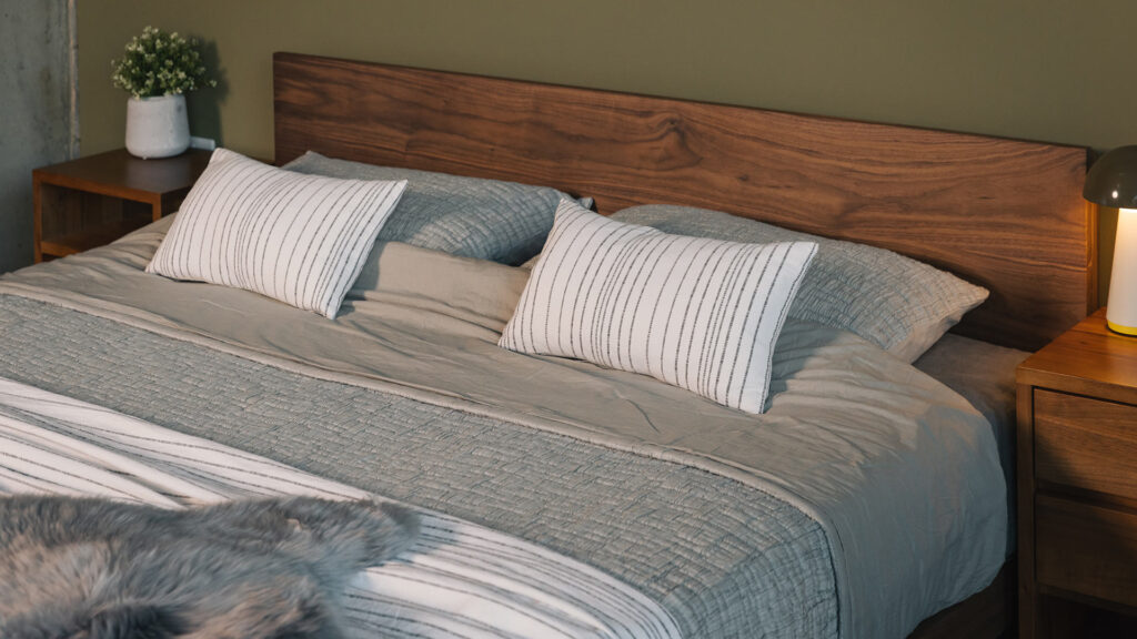 walnut superking sonora with grey bedding