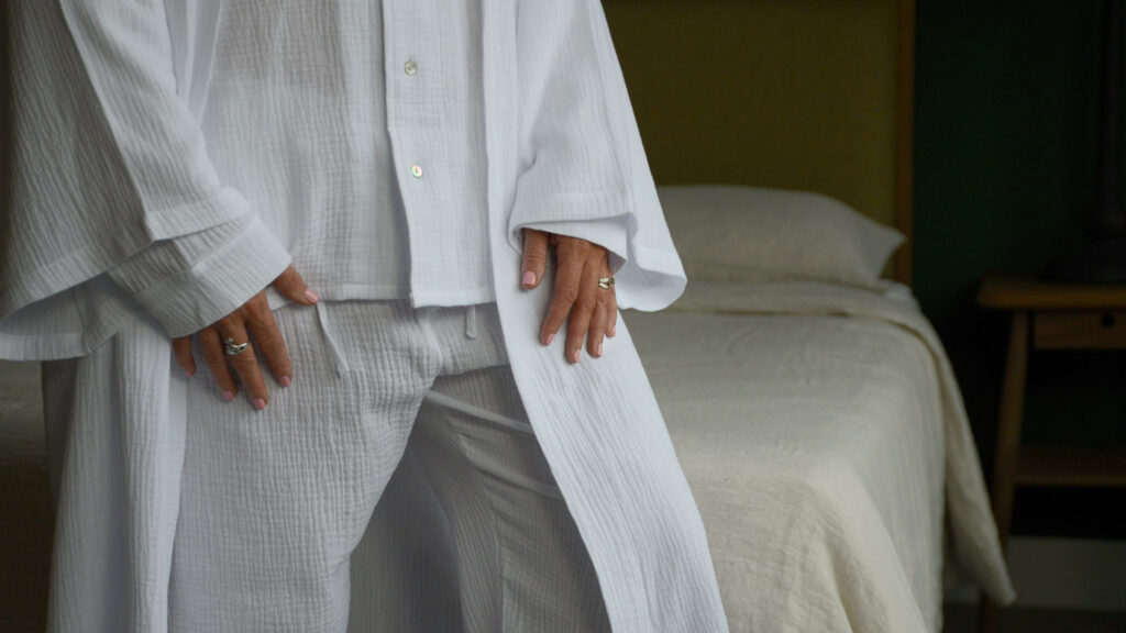white textured cotton nightwear detail