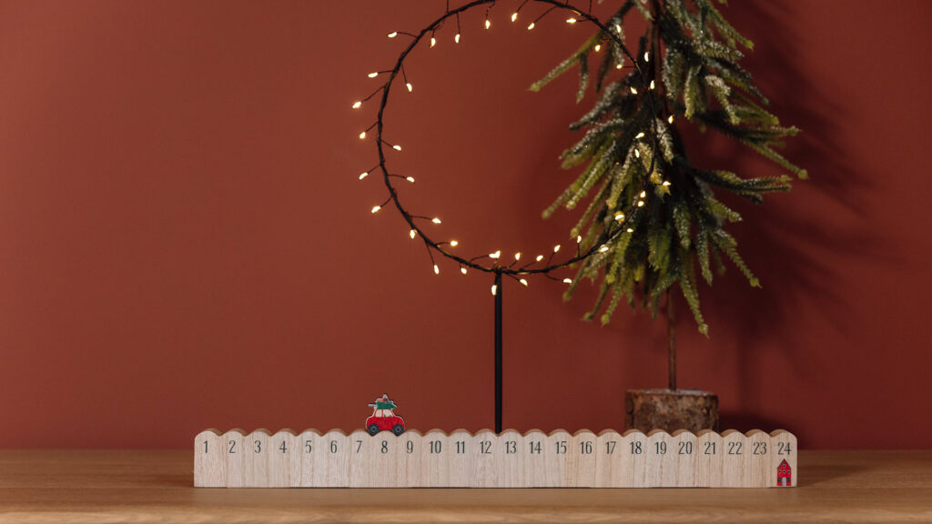 wooden advent with christmassy car
